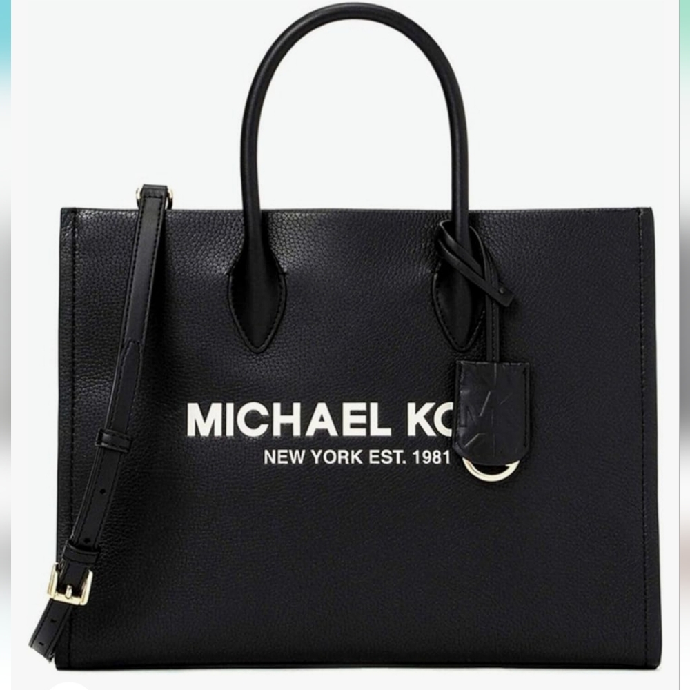 Michael Kors Medium Mirella  Tote Bag Black Embossed Leather NWT